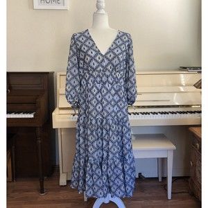 Calvin Klein Blue and White Midi Dress